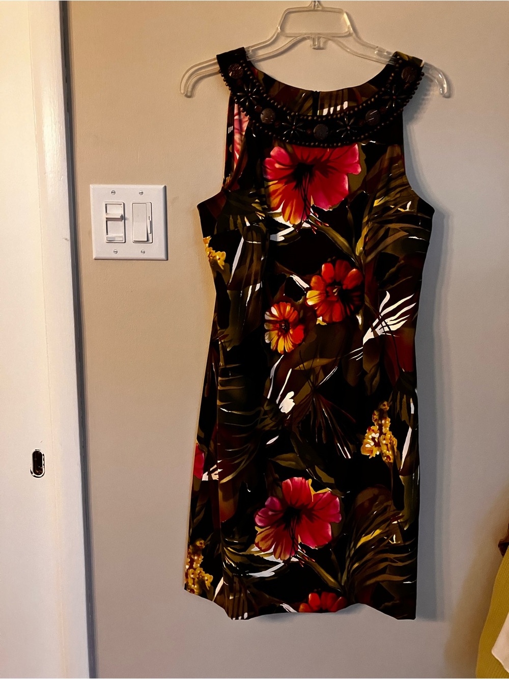 connectedapparel Black dressRed Orange Print Aztec necklace neckline bohemian
